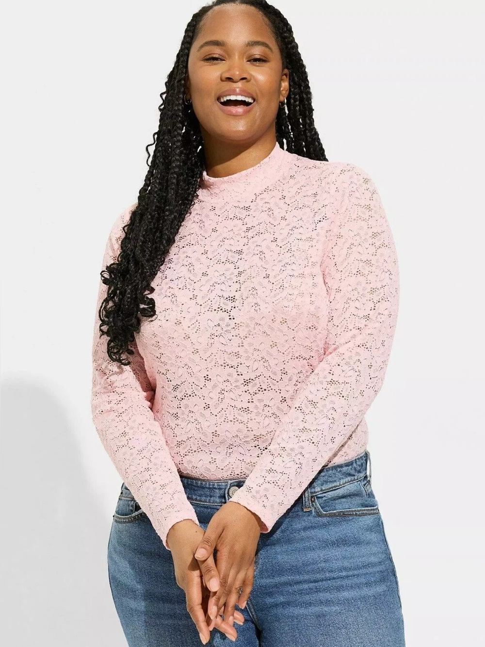 NWT Torrid Stretch Lace Mock Neck Top Almond Blossom Pink 2X 18 20